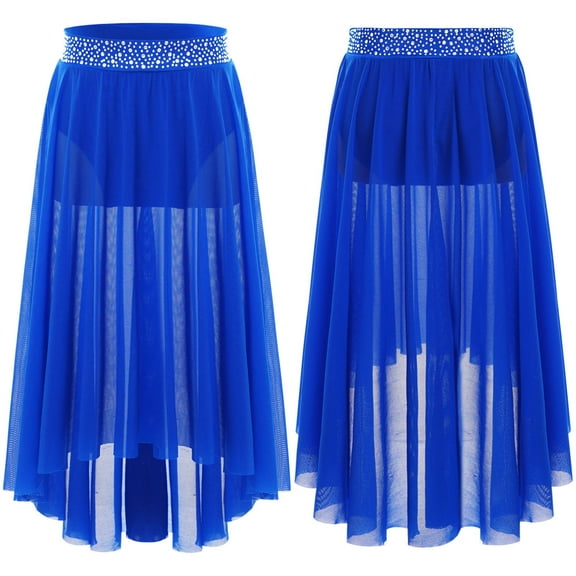 Hansber Latin Dance Skirt for Girls Jazz Ballet Dance Costume Modern Performance Lyrical Dancing Clothes Blue 8