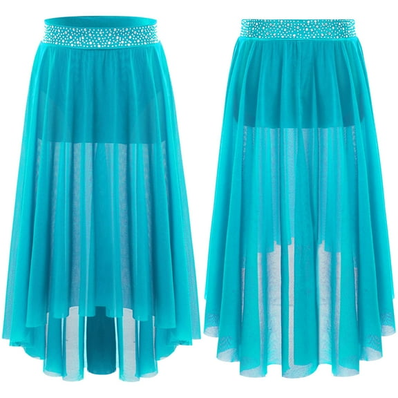 Hansber Latin Dance Skirt for Girls Jazz Ballet Dance Costume Modern Performance Lyrical Dancing Clothes Sky Blue 8