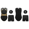 thumbnail image 1 of Hansber Leotards for Girls Gymnastics Bodysuit Tumbling Biketard Dance Outfit Matching Hair Scrunchie Black 10, 1 of 6