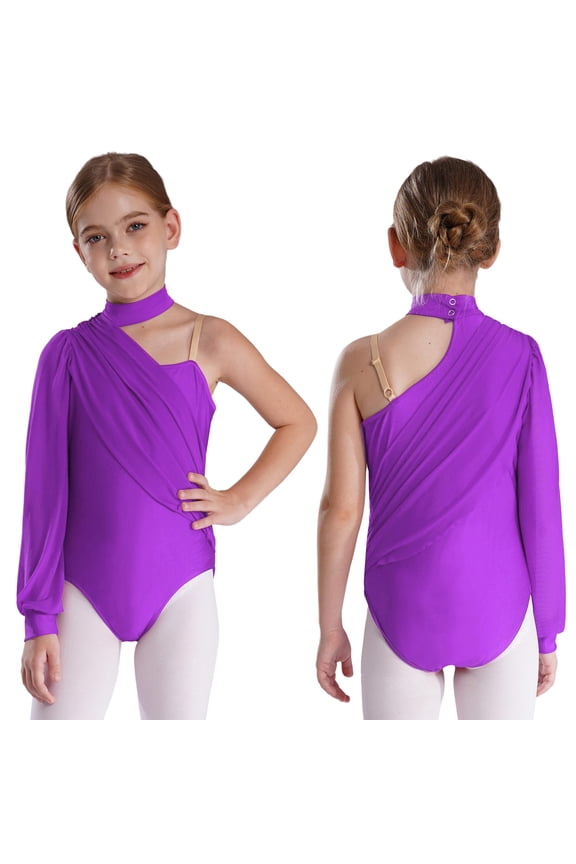 Leotards for Girls Tank Ballet Unitard Tumbling Outfits Long Sleeve Dance Workout Fitness Bodysuit Purple 6