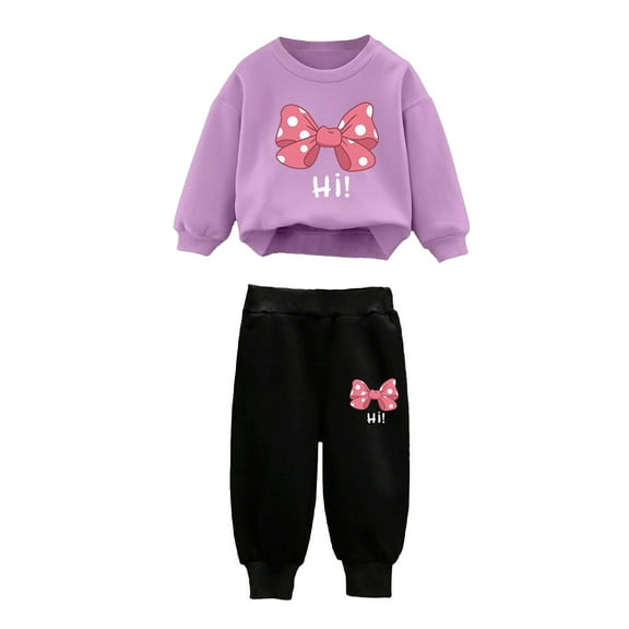 Hansber Little Girls 2 Piece Tracksuit Sweatsuit Cute Sweatshirt Long Sleeve Tops with Pants Set Purple 90