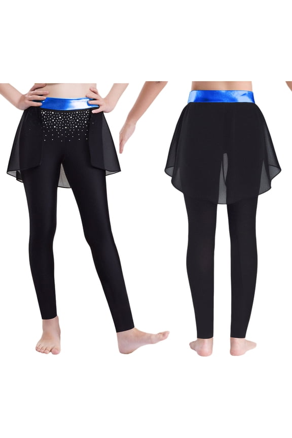 Little Girls' Stretchy Leggings Cheerleading Culottes Elastic Waist Footless Skirt Pants Ballet Dance Tights Blue 8