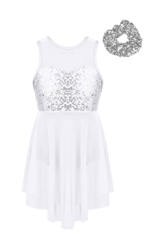 Lyrical Dance Costume for Girl Ballet Leotard Sequin Dance Outfits Contemporary Ballet Dress White 16