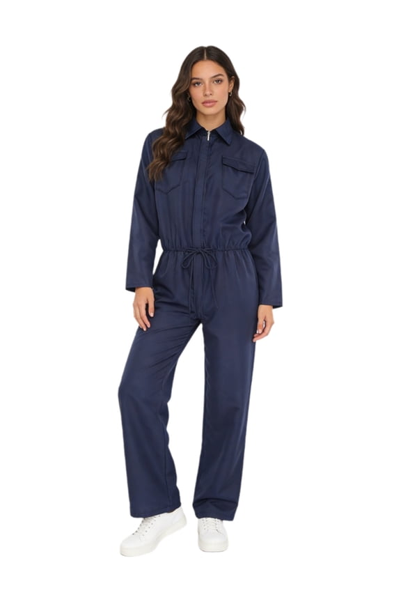 Mechanic Jumpsuit for Women Men Long Sleeve Zipper Front Utility Workwear with Pockets Navy Blue 3XL