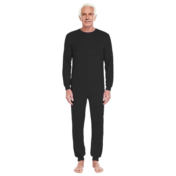 Hansber Men Adaptive Back Zip Jumpsuit Long Sleeve Incontinence Care Adult Elderly Alzheimer Patient Sleepwear Black L