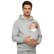 Hansber Men Kangaroo Hoodie for Dad and Baby Cozy Fabric Back Gear Weekend Morning Hooded Sweatshirt Grey XL