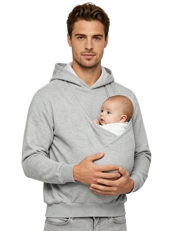 Men Kangaroo Hoodie for Dad and Baby Cozy Fabric Back Gear Weekend Morning Hooded Sweatshirt Grey XL