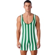 Hansber Men Striped Bodysuit Wrestling Singlet Active Jumpsuit Base Layers Athletic Supporters Leotard Green S