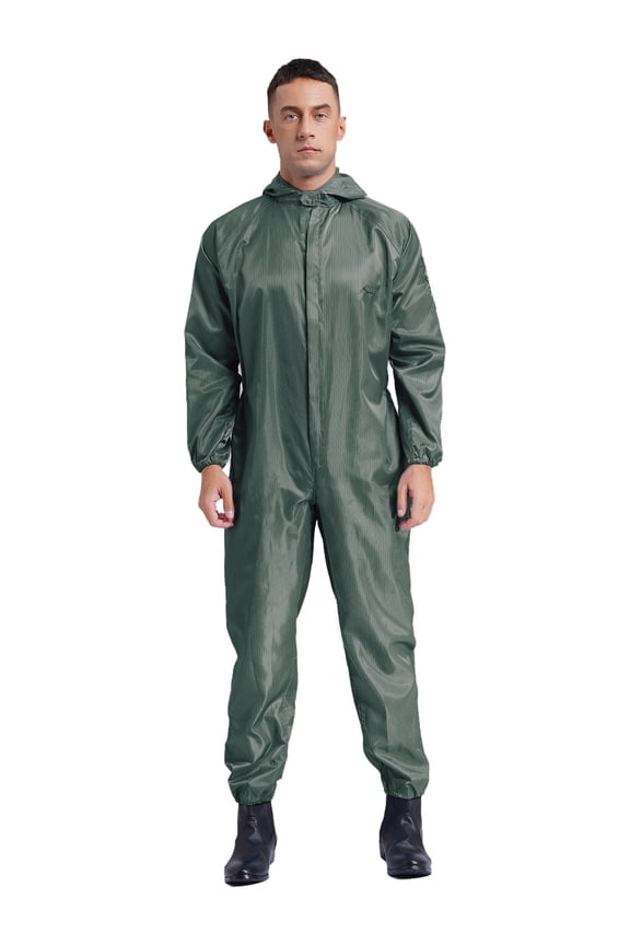Men's Pinstripe Long Sleeve Zipper Waterproof Hooded Jumpsuit Mechanic Coveralls Workwear Uniform Gray M