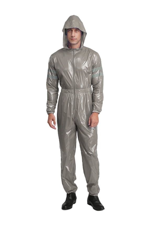 Men's Reflective Strips High Visibility Coveralls for Men Water Resistant Long Sleeve Hooded Jumpsuit Grey M