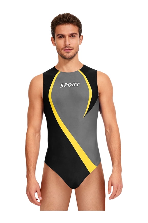 Men's Sleeveless Color Block Gymnastics Leotard Wrestling Singlets Workout Sports Bodysuit Activewear Gray XL