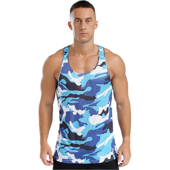 Hansber Men's Sleeveless Shirt Tank Tops Undershirt Muscle Tee Tops Gym Workout Athletic Bodybuilding Blue M