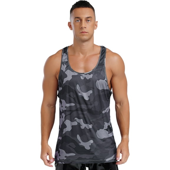 Hansber Men's Sleeveless Shirt Tank Tops Undershirt Muscle Tee Tops Gym Workout Athletic Bodybuilding Charcoal Grey M