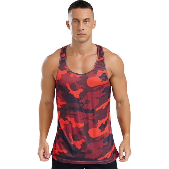 Hansber Men's Sleeveless Shirt Tank Tops Undershirt Muscle Tee Tops Gym Workout Athletic Bodybuilding Red S