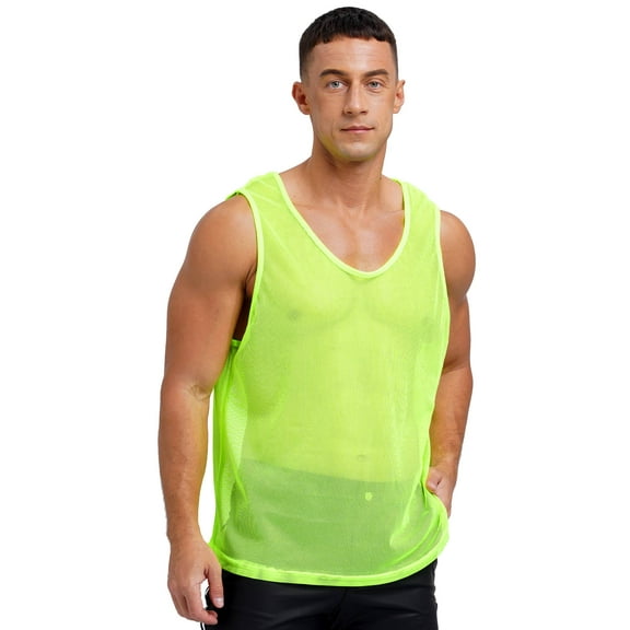 Hansber Men's Sports Vest Sleeveless Tees Shirt Muscle Shirts Tank Tops Bodybuilding Basketball Fluorescent Green L