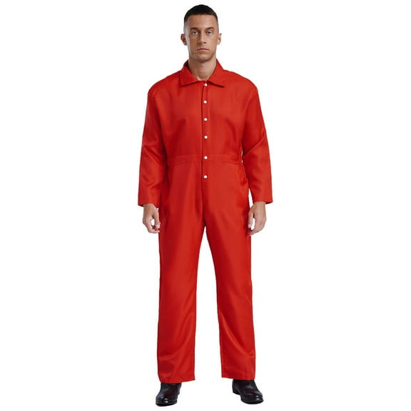 Hansber Men's Turn-down Collar Coveralls Workwear Blend Work Heavy Duty One Piece Jumpsuit Red 3XL