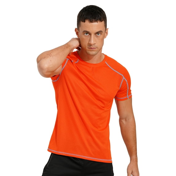 Hansber Men's UPF 50+ Rash Guard Swim Shirt Short Sleeve Rash Vest Quick Dry Muscle Workout Sports Orange 6XL