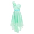 thumbnail image 1 of Hansber One Shoulder Flowers Girls Dress High Low Chiffon Wedding Bridesmaid Pageant Prom Ball Gown Mint Green 12, 1 of 7