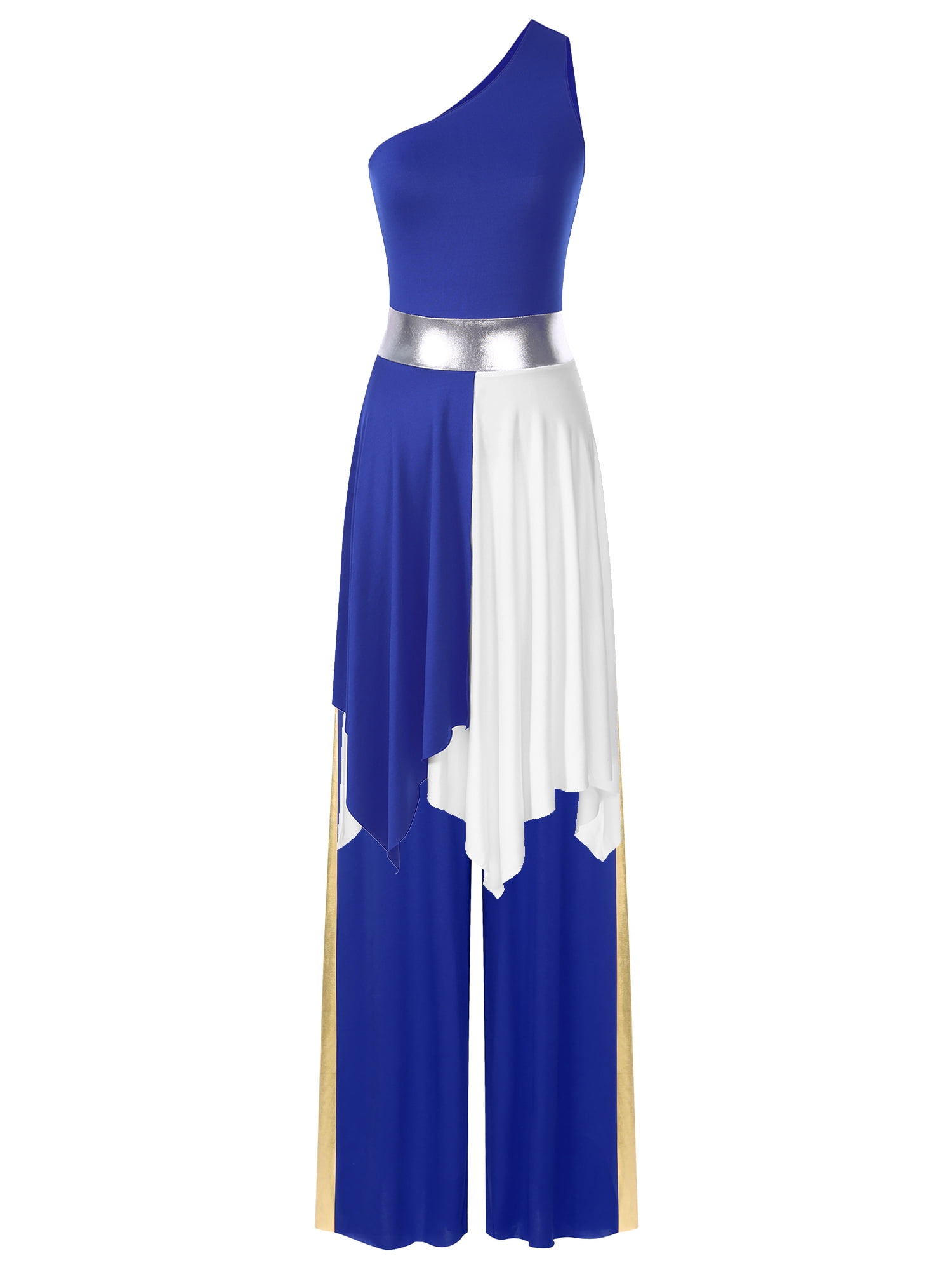 Hansber Praise Dance Dresses for Women Asymmetric Overlay Dress + Wide-Leg  Pants Worship Dancewear Royal Blue XL