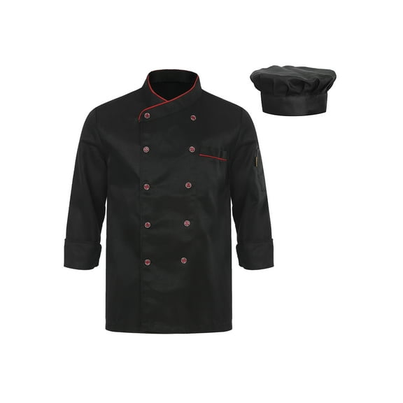 Hansber Short/Long Sleeve Chef Coat for Men Women Double-Breasted Chef Jacket Cook Shirt Workwear Black Long Sleeve 3XL