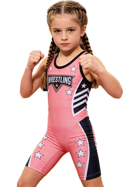 Sports Kids Wrestling Singlet Youth Girls Athletic Boxing MMA Performance Powerlifting Singlets Pink 8