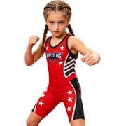 Hansber Sports Kids Wrestling Singlet Youth Girls Athletic Boxing MMA Performance Powerlifting Singlets Red 6