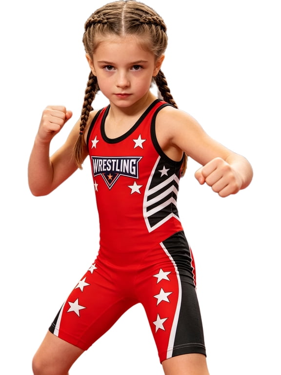 Sports Kids Wrestling Singlet Youth Girls Athletic Boxing MMA Performance Powerlifting Singlets Red 6