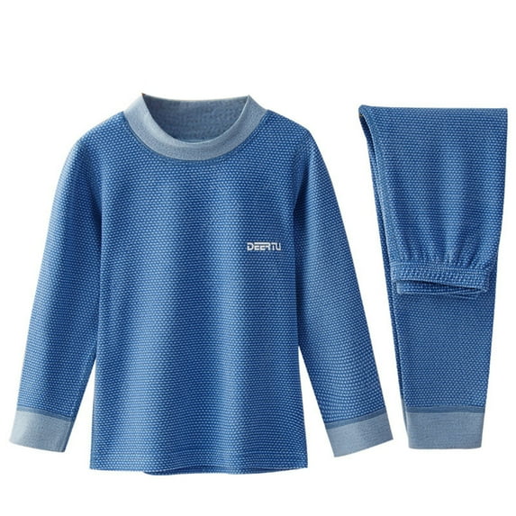 Hansber Thermal Underwear Set for Boys Girls Long John Base Layer Top and Bottom Fleece Lined Blue 160