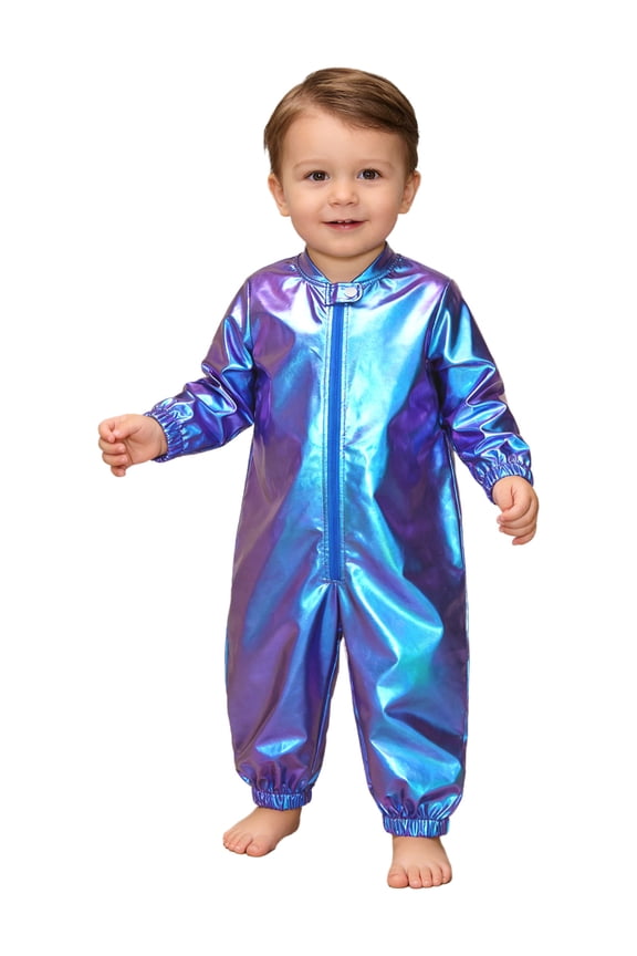 Toddler Baby Boys Girls Shiny Metallic Romper Long Sleeve Jumpsuit Coveralls Sparkly Playsuit Blue 4T