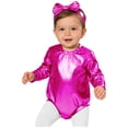 thumbnail image 1 of Hansber Toddler Baby Girls Shiny Metallic Long Sleeve Romper with Bow Headband for Birthday Party Outfit Hot Pink 12-18M, 1 of 7