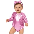 thumbnail image 1 of Hansber Toddler Baby Girls Shiny Metallic Long Sleeve Romper with Bow Headband for Birthday Party Outfit Pink 6-12M, 1 of 7