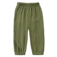 thumbnail image 1 of Hansber Toddler Boy Girl Plain Cotton Linen Pants Elastic Waist Casual Bloomers Trousers Army Green 130, 1 of 4