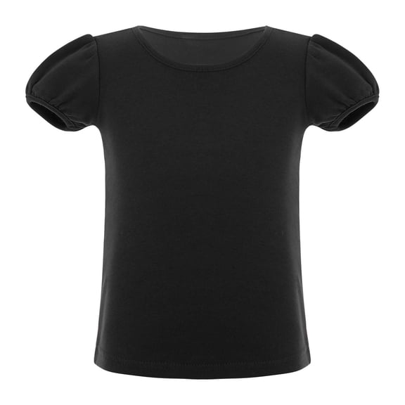 Hansber Toddler Girls Short Puff Sleeve Tee Blouse Little Kids Cotton Solid Color T-shirt Tops Black 1T
