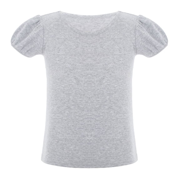 Hansber Toddler Girls Short Puff Sleeve Tee Blouse Little Kids Cotton Solid Color T-shirt Tops Grey 6T