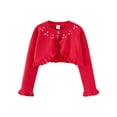 thumbnail image 1 of Hansber Toddler Girls Spring Cardigan Sweater Flower Ruffle Long Sleeve Bolero Shawls Single-Button Red 100, 1 of 5