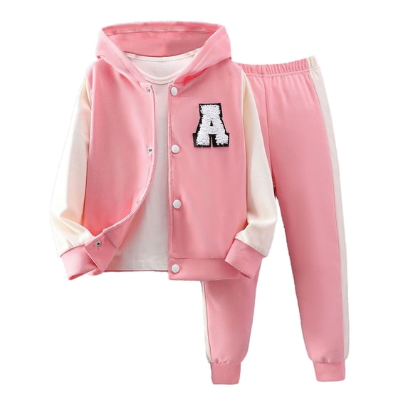 Hansber Girls 2-Piece Active Hoodie and Athletic Jogger Sweatpants and Sweatshirt Kids Clothing Set Pink 3Y