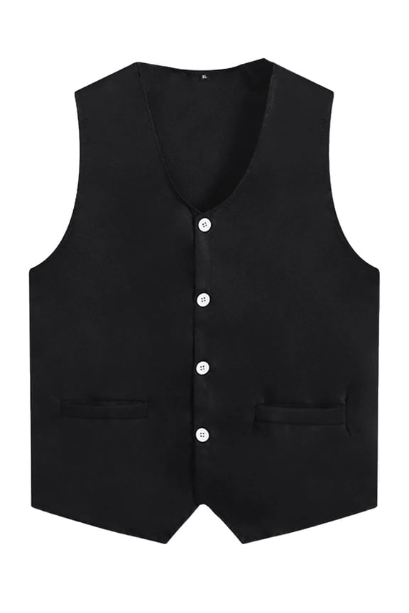 Unisex Adults Solid Color Volunteer Activity Uniform Vest Waiter Bartender Waistcoat for Women Men Black L