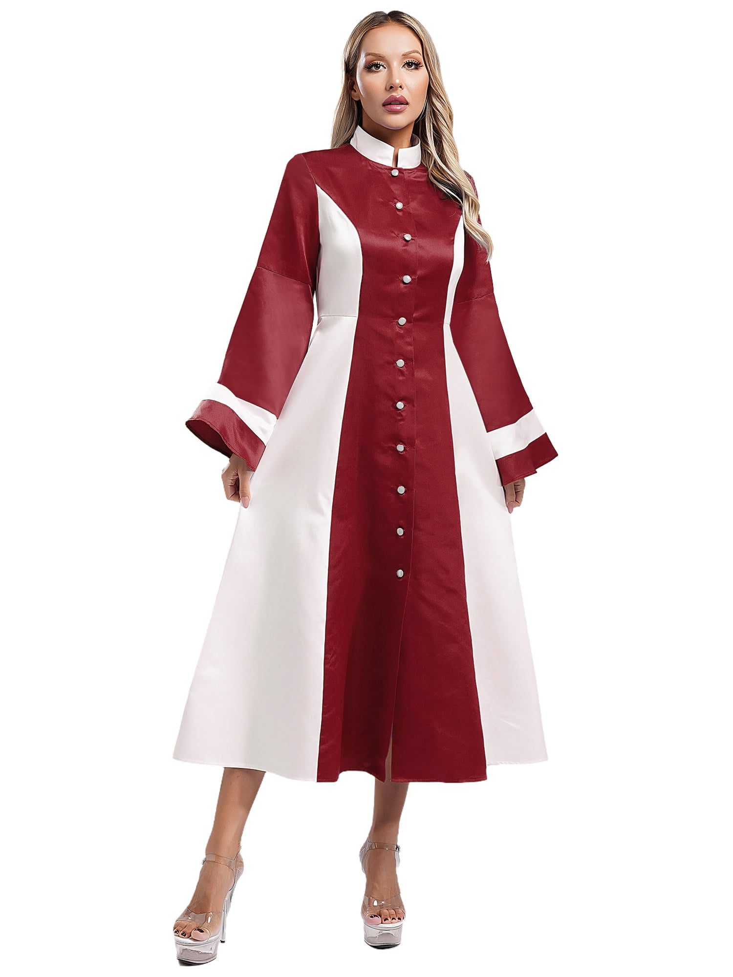 Hansber Women Church Robe Stand Collar Flared Sleeve Loose Fit Choir ...