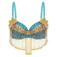 thumbnail image 1 of Hansber Women Glitter Belly Dance Crop Tops Beaded Sequined Bra Tank Top Bikini Costume Rave Cabaret Party Sky Blue One Size, 1 of 7