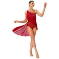 thumbnail image 1 of Hansber Women Latin Dance Dress Asymmetrical Skirt Leotard Fringe Tassel Tango Salsa Ballroom Performance Dancewear Burgundy S, 1 of 7