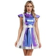 thumbnail image 1 of Hansber Women's Cap Sleeve Color Block Metallic Alien Dress Flared A-Line Skater Dance Club Party Dress Silver XXL, 1 of 5