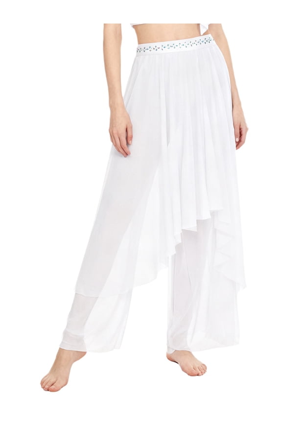Women's Flowy Mesh Celebration of Spirit Palazzo Pants Lyrical Praise Dance Trousers White XXL