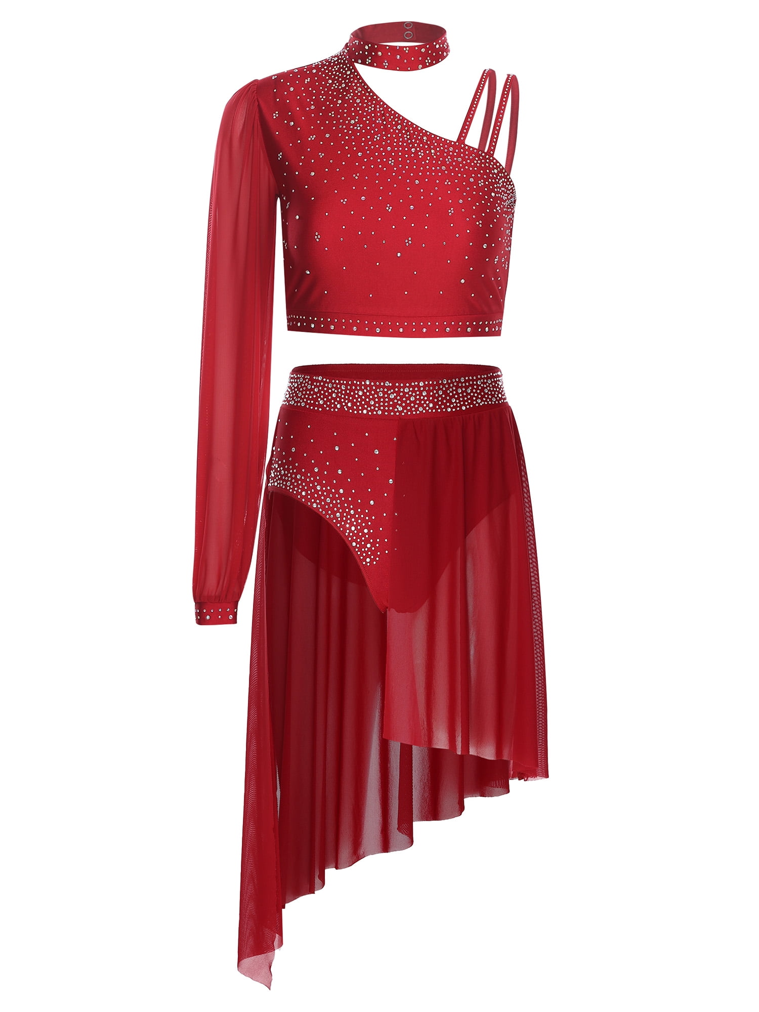 Hansber Damen Wickelshirt Langarm - V-Ausschnitt Tanz Top Mit Rücken-Trägern