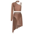thumbnail image 1 of Hansber Women's One Shoulder Long Sleeve Rhinestone Crop Top with Skirt 2-Piece Lyrical Dance Dress Outfits Dusty Pink M, 1 of 5