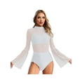 thumbnail image 1 of Hansber Women's Sheer Mesh Leotard Sparkly Rhinestones Bodysuit Gymnastics Figure Skating Dancewear White XL, 1 of 7