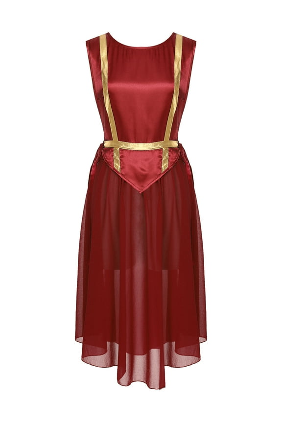 Women's Sides Split Lace-up Praise Dance Tunic Worship Dance Overlay Top Burgundy S