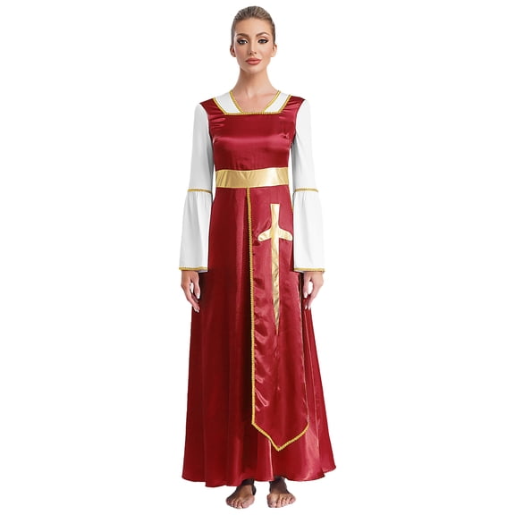 Hansber Women's Sleeveless Praise Dance Tunic Overlay Worship Dance Cover Up Maxi Dress Burgundy L