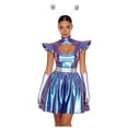 thumbnail image 1 of Hansber Women's Space Alien Outfit Shiny Metallic Cut Out A-Line Mini Dress with Alien Headwear and Gloves Blue 3XL, 1 of 6