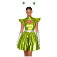 thumbnail image 1 of Hansber Women's Space Alien Outfit Shiny Metallic Cut Out A-Line Mini Dress with Alien Headwear and Gloves Green L, 1 of 6