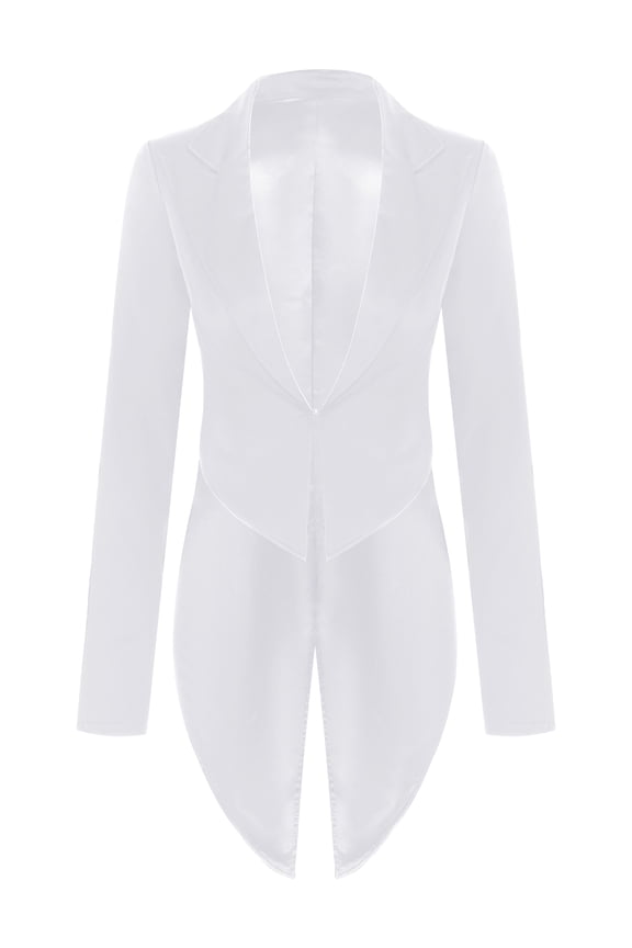Women's Vintage Swallowtail Jacket Long Sleeve Tailcoat Retro Party Blazer Tuxedo Dress Coats White L